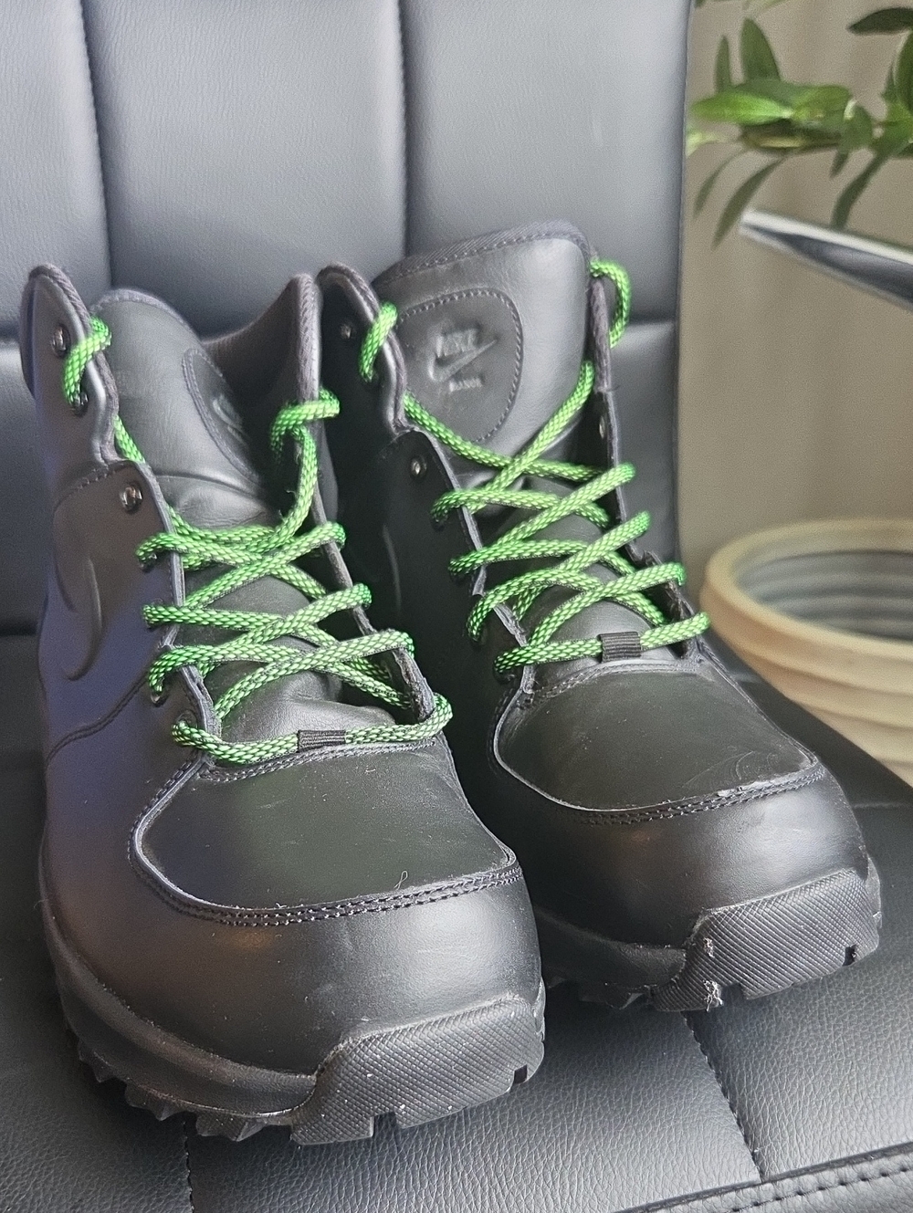 Nike Kids Black Boots with Bright Green Laces